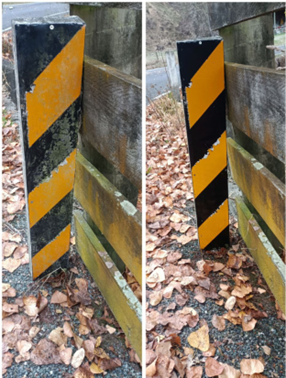 A yellow and black striped sign

Description automatically generated