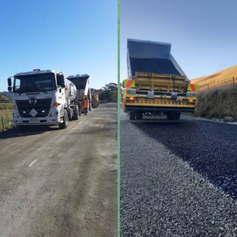 A collage of trucks on a road

Description automatically generated