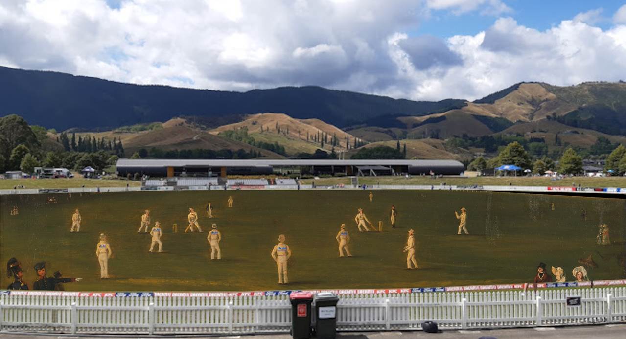 A field with people in the background

Description automatically generated