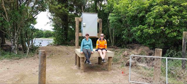 A couple of people sitting on a bench

Description automatically generated