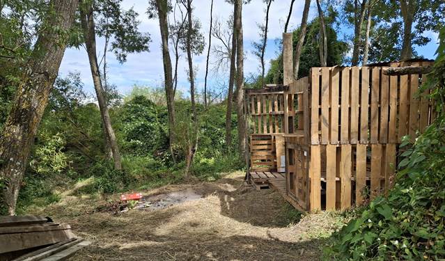 A wooden structure in the woods

AI-generated content may be incorrect.