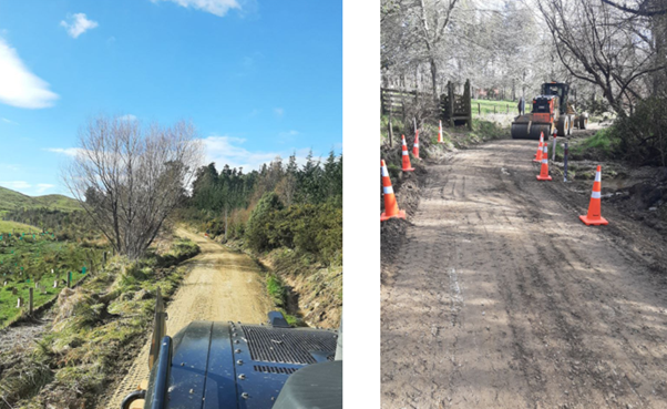 A dirt road with orange cones and a truck on it

AI-generated content may be incorrect.